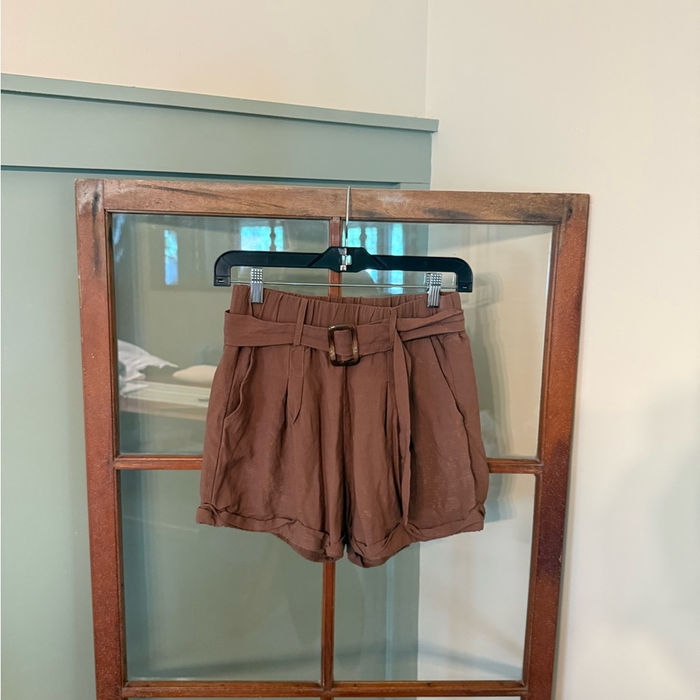 Altar’d State Women’s Boho Belted Paper-bag Waist Brown Flowy Shorts Size Small